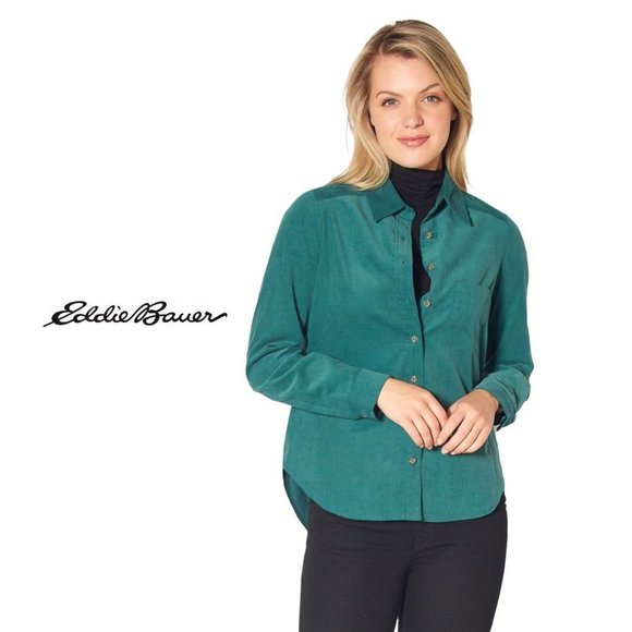 Corduroy Stretch Button Up Light Blue Eddie Bauer - Picture 1 of 4